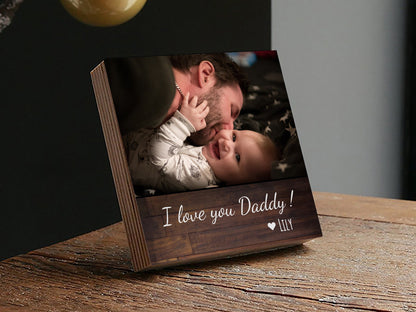 Personalized Father's Gift Frame "I Love You Daddy" - 4" or 6" Photo Block w/ Handwritten Card - Gift for Him Personalized Gift for Dad - Shiner Photo
