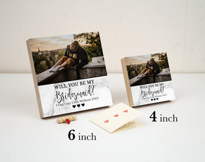 Personalized Bridesmaid Proposal Box - Custom Photo Block 4" or 6" - Spa Gifts - Will You Be My Bridesmaid Gift Box - Shiner Photo