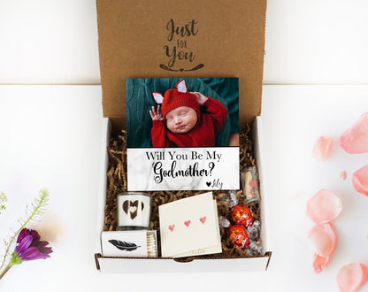Personalized Godmother Proposal Box - Custom Photo Block 4" or 6" - Spa Gifts - Will You Be My Godmother Gift Box - Godmother Frame - Shiner Photo