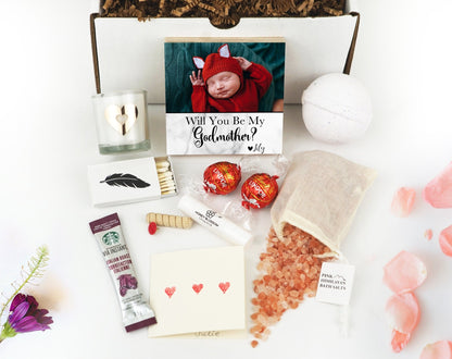 Personalized Godmother Proposal Box - Custom Photo Block 4" or 6" - Spa Gifts - Will You Be My Godmother Gift Box - Godmother Frame - Shiner Photo