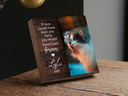 Cat Memorial Photo Block, Personalized Wood Frame - Shiner Photo
