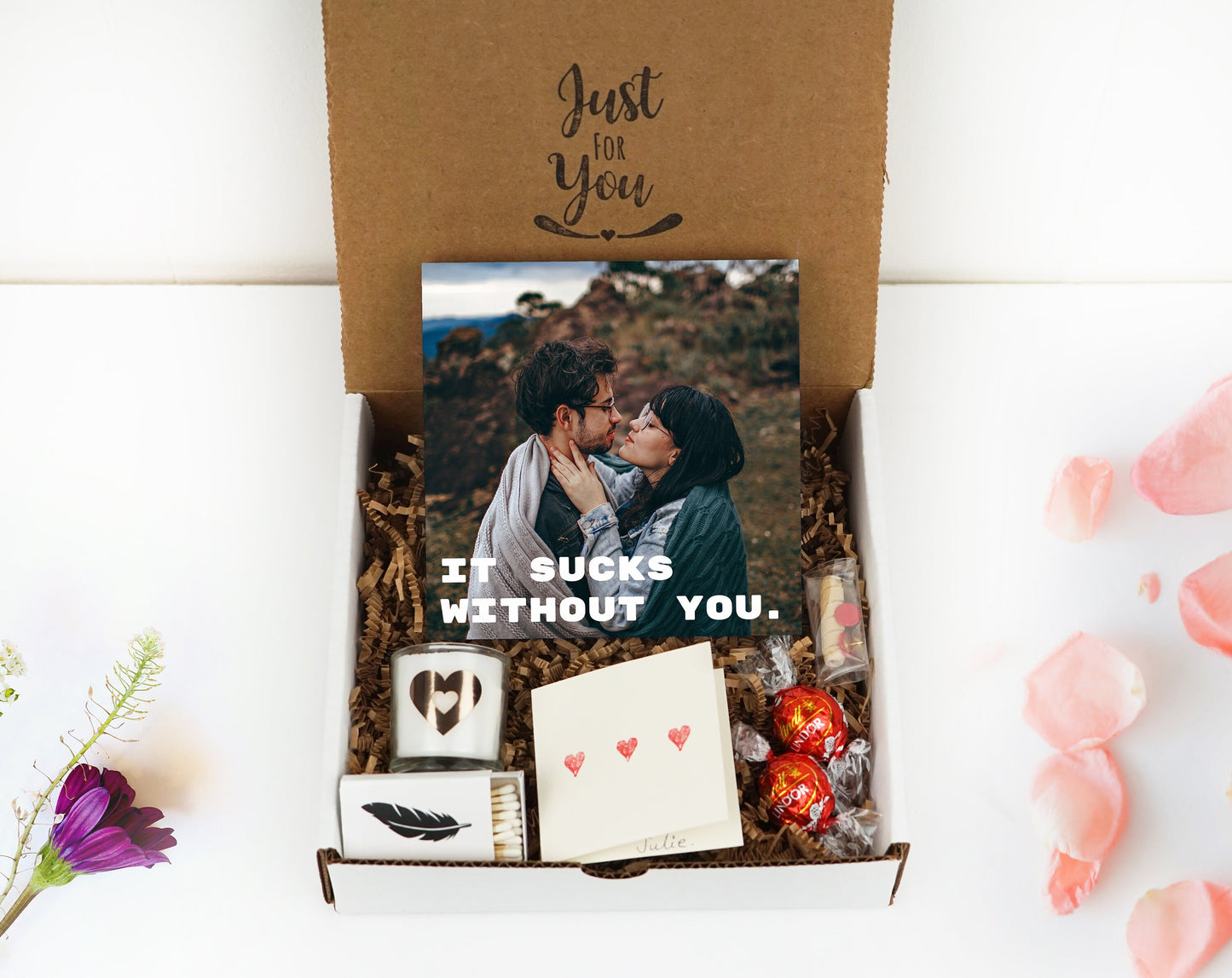 Valentine's Gift Box for Boyfriend Gift Box -Photo Block 4" or 6"- Valentine's Gift For Her -Heart Valentine Gifts- Gift For Her or Him