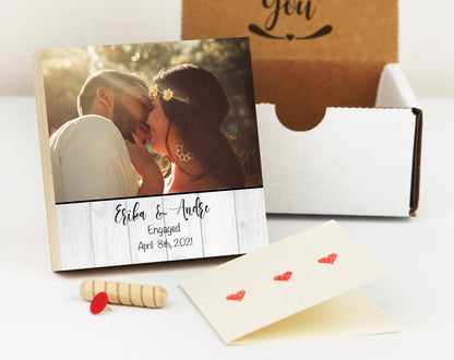 Personalized Engagement Photo 4" or 6" - Custom Engagement Photo Block, Wedding Photo Frame, Newly Engaged Gift for Couple - Engagement Frame - Shiner Photo