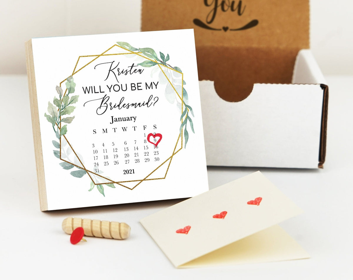 Personalized Will You Be My Bridesmaid Gift Frame 4" or 6" Custom Photo Block - Calendar Engagement Gift - Bridesmaid Proposal Gift - Shiner Photo