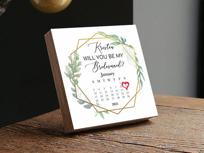 Personalized Will You Be My Bridesmaid Gift Frame 4" or 6" Custom Photo Block - Calendar Engagement Gift - Bridesmaid Proposal Gift - Shiner Photo