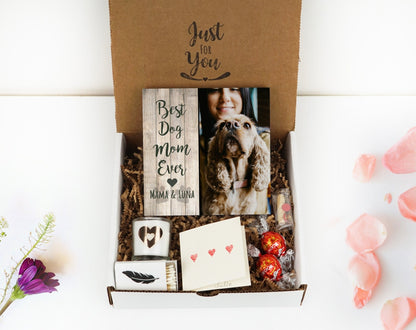 Personalized Best Dog Mom Gift Box - Dog Mama Frame 4" or 6" - Custom Dog Gift - Dog Lover Gift Box - Pet Dog Frame - Spa Gift Box - Shiner Photo