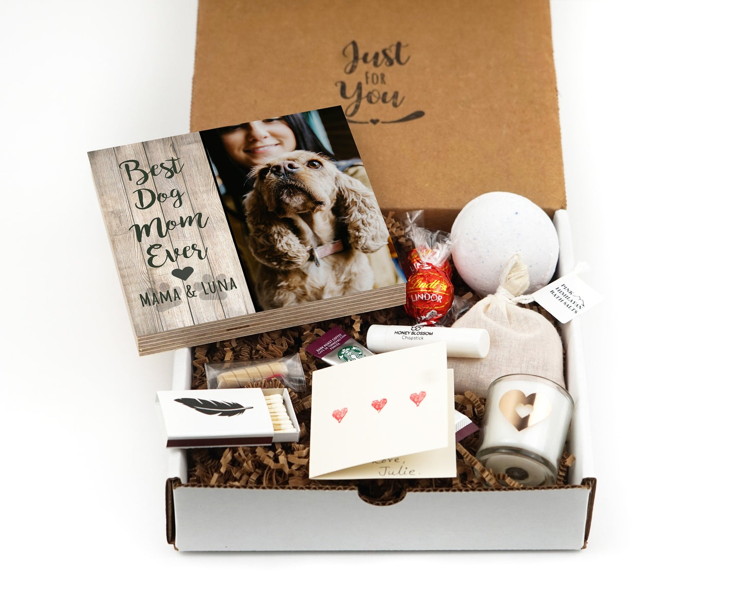 Personalized Best Dog Mom Gift Box - Dog Mama Frame 4" or 6" - Custom Dog Gift - Dog Lover Gift Box - Pet Dog Frame - Spa Gift Box
