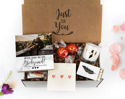 Personalized Bridesmaid Proposal Box - Custom Photo Block 4" or 6" - Spa Gifts - Will You Be My Bridesmaid Gift Box