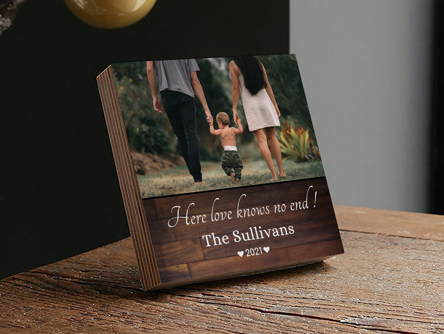 Personalized Family Photo Gift &quot;Here Love knows No End!&quot;- 4&quot; or 6&quot; Photo Block w/ Handwritten Card - Personalized Family Frame, Gift for Mom