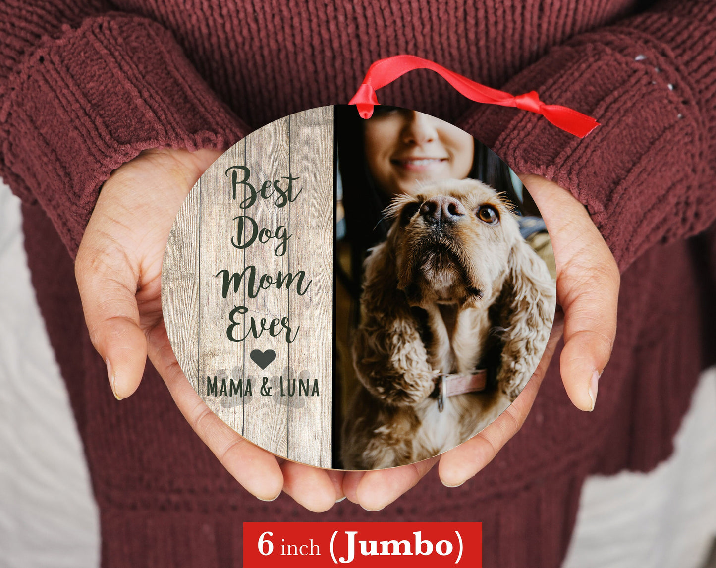JUMBO - Personalized Best Dog Mom Ever - Christmas Photo Ornament - 4&quot; or 6&quot; - Christmas Ornament- Personalized Christmas Ornament