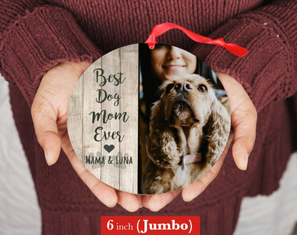 Personalized Best Dog Mom Ever Christmas Ornament - Shiner Photo