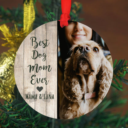 JUMBO - Personalized Best Dog Mom Ever - Christmas Photo Ornament - 4&quot; or 6&quot; - Christmas Ornament- Personalized Christmas Ornament