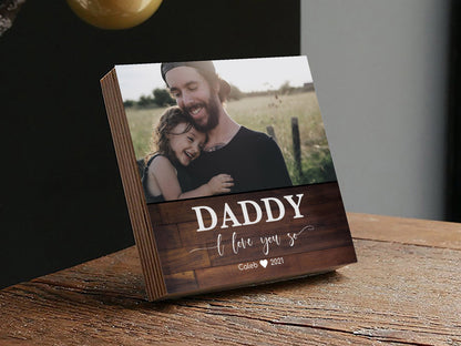 Personalized Father's Day Gift Frame - 4" or 6" Photo Block w/ Handwritten Card - Fathers Day Gift from Son - Gift for Dad Gift Box - Shiner Photo