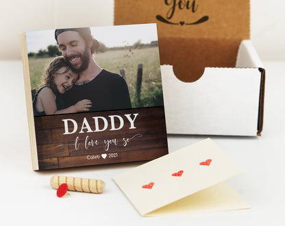 Personalized Father's Day Gift Frame - 4" or 6" Photo Block w/ Handwritten Card - Fathers Day Gift from Son - Gift for Dad Gift Box - Shiner Photo