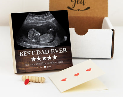 Personalized Ultrasound Frame - Best Dad Ever Gift - 4" or 6" Photo Block w/ Handwritten Card - Fathers Day Gift from Daughter or SonShinerDecor
