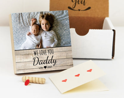 Personalized Father's Day Gift Frame - 4" or 6" Photo Block w/ Handwritten Card - Fathers Day Gift from Daughter or Son - Shiner Photo
