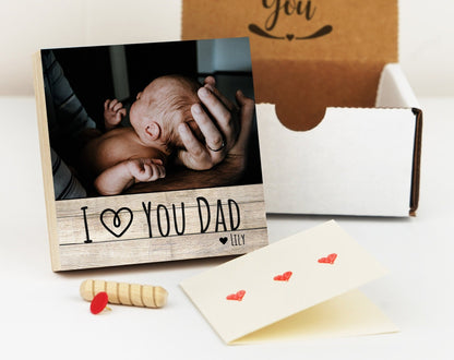 Personalized Father's Day Gift Frame - I Love You Daddy - 4" or 6" Photo Block w/ Handwritten Card - Fathers Day Gift from Daughter or SonShinerDecor