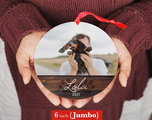 Personalized Pet Sympathy Gift - Christmas Photo Ornament - 4&quot; or 6 (JUMBO)&quot; - Personalized Christmas Ornament - Dog Memorial Photo