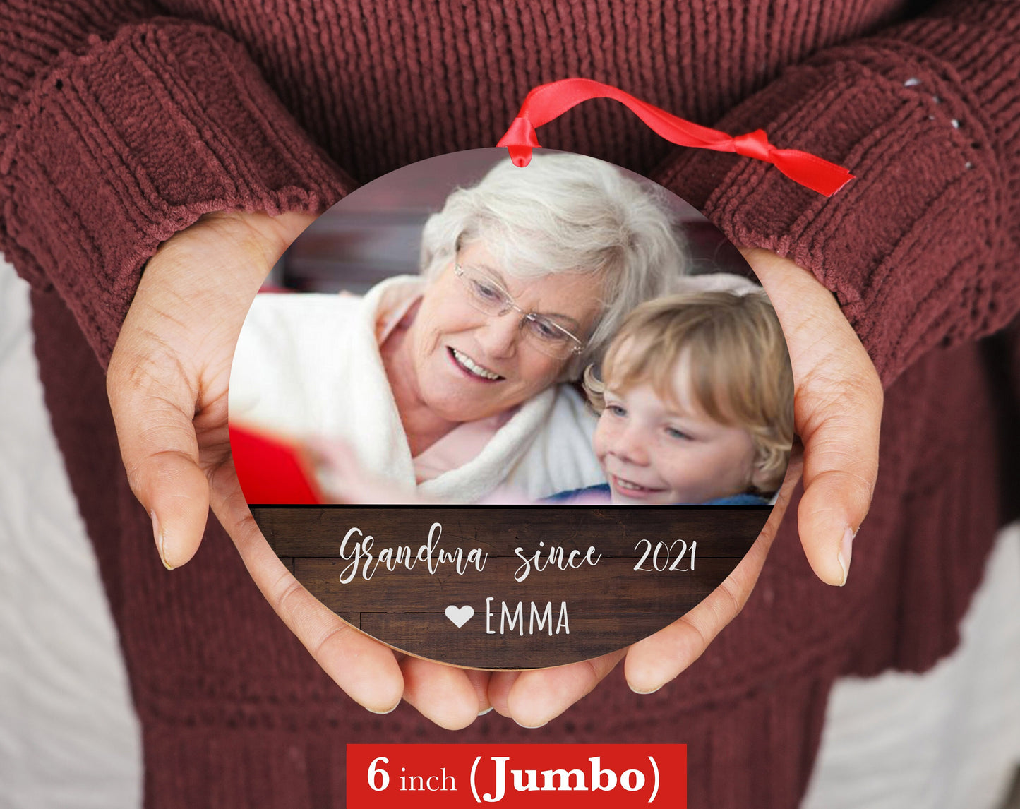 Personalized Christmas Gift for Grandma - Christmas Photo Ornament - 4" or 6 (JUMBO)" - Personalized Christmas Ornament 2021 -Grandson Gift