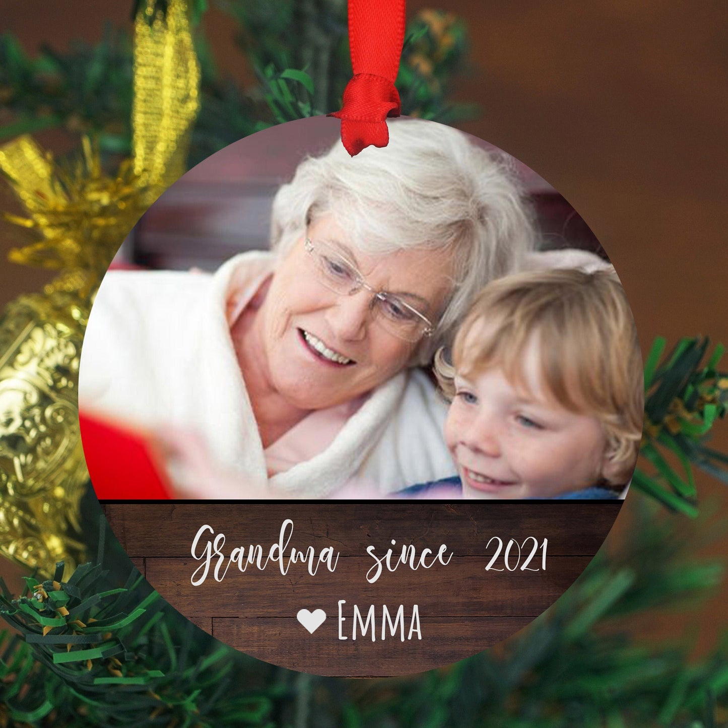 Personalized Christmas Gift for Grandma - Christmas Photo Ornament - 4" or 6 (JUMBO)" - Personalized Christmas Ornament 2021 -Grandson Gift