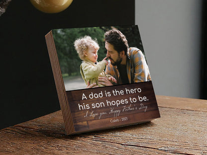 Personalized Father's Gift Frame - 4" or 6" Photo Block w/ Handwritten Card - Fathers Day Gift from Son -Personalized Gift for Dad Gift BoxShinerDecor
