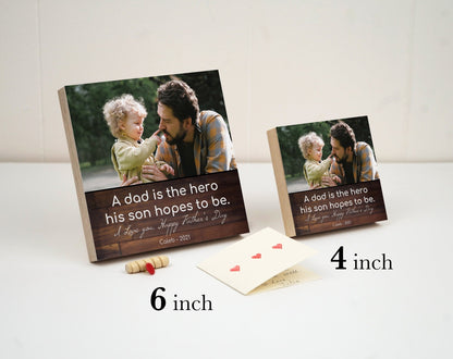 Personalized Father's Gift Frame - 4" or 6" Photo Block w/ Handwritten Card - Fathers Day Gift from Son -Personalized Gift for Dad Gift BoxShinerDecor