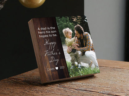 Personalized Father's Day Gift Frame - 4" or 6" Photo Block w/ Handwritten Card - Fathers Gift from Son -Personalized Gift for Dad Gift BoxShinerDecor