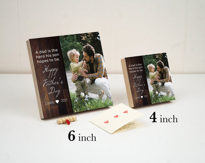 Personalized Father's Day Gift Frame - 4" or 6" Photo Block w/ Handwritten Card - Fathers Gift from Son -Personalized Gift for Dad Gift BoxShinerDecor