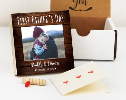 Personalized First Father's Day Gift Frame - 4" or 6" Photo Block w/ Handwritten Card - Fathers Day Gift from Daughter or SonShinerDecor