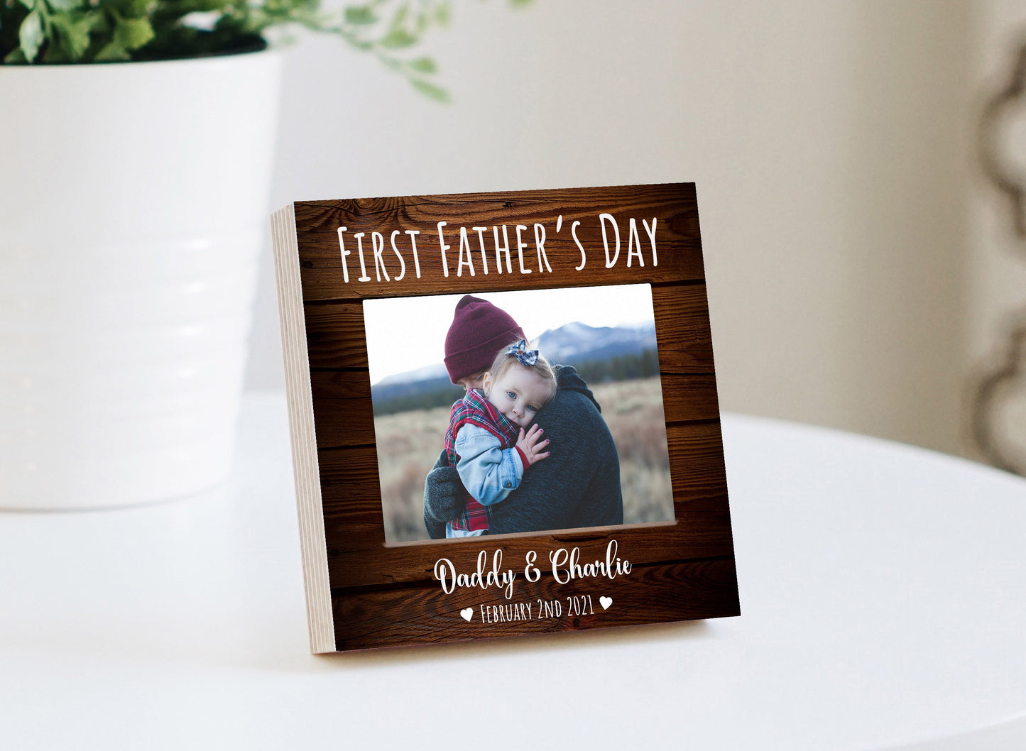 Personalized First Father's Day Gift Frame  - 4" or 6" Photo Block w/ Handwritten Card - Fathers Day Gift from Daughter or Son