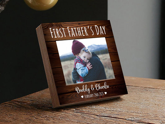 Personalized First Father's Day Gift Frame  - 4" or 6" Photo Block w/ Handwritten Card - Fathers Day Gift from Daughter or Son