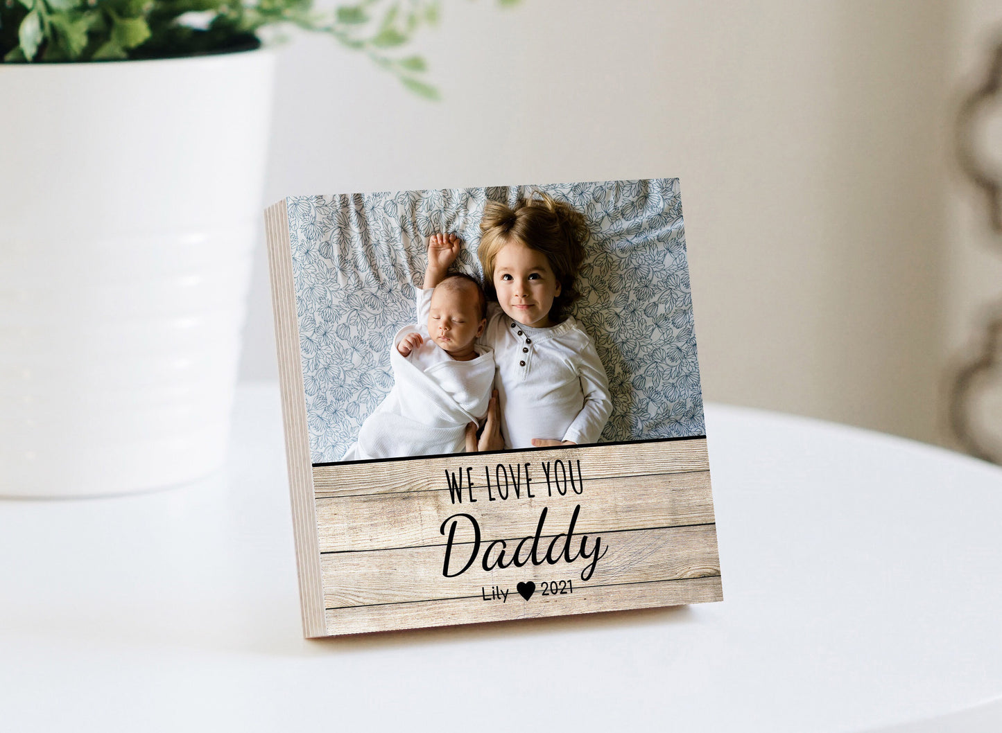 Personalized Father's Day Gift Frame  - 4" or 6" Photo Block w/ Handwritten Card - Fathers Day Gift from Daughter or Son