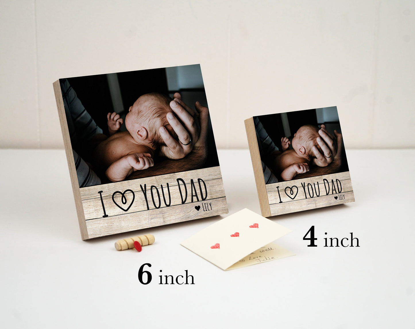 Personalized Father's Day Gift Frame  - I Love You Daddy - 4" or 6" Photo Block w/ Handwritten Card - Fathers Day Gift from Daughter or Son