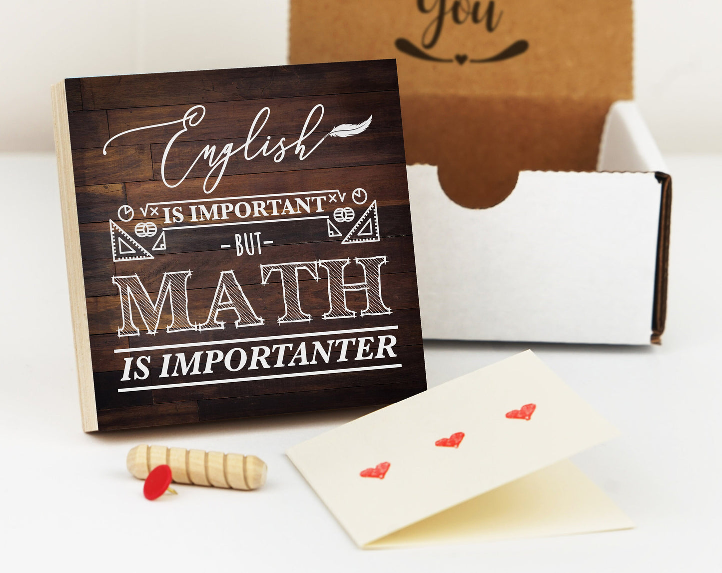 Math Teacher Gift Box - 4" or 6" Photo Block w/ Handwritten Card - Teacher Thank You Gift - Teacher Desk Frame - Funny Math