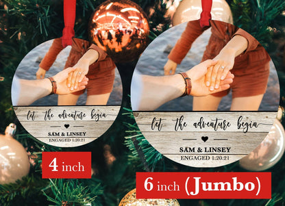 Personalized Engagement Ornament - Engagement Party Gift - 4" x 6" Wood Ornament - Let The Adventure Begin Custom, Engagement Gift with Names - Shiner Photo