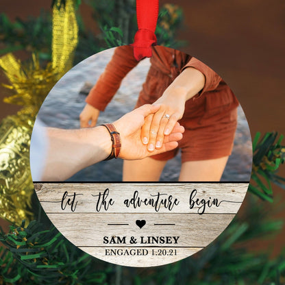 Personalized Engagement Ornament - Engagement Party Gift - 4" x 6" Wood Ornament - Let The Adventure Begin Custom, Engagement Gift with Names - Shiner Photo