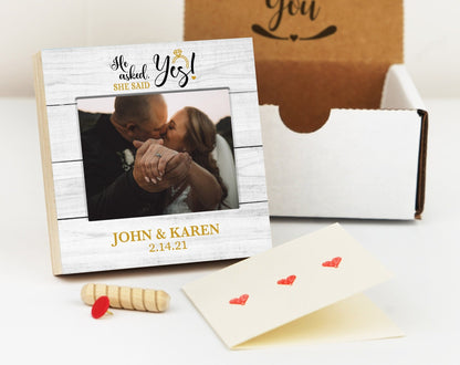 Personalized Engagement Photo - 4" or 6" - Custom Engagement Photo Block, Wedding Frame, Newly Engaged Gift for Couple - Proposal Gift BoxShinerDecor