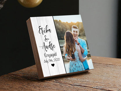 Personalized Engagement Photo 4" or 6" - Custom Engagement Photo Block, Wedding Photo Frame, Newly Engaged Gift for Couple, Couples Gift - Shiner Photo