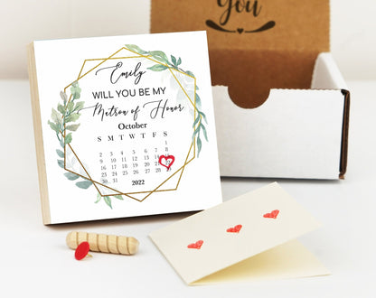 Personalized Will You Be My Matron Of Honor Gift Frame - 4" or 6" Custom Photo Block - Calendar Engagement Gift - Bridesmaid Proposal Gift - Shiner Photo