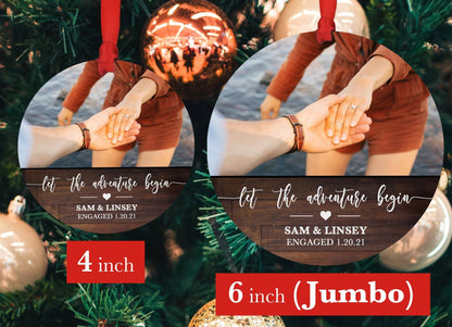 Personalized Engagement Ornament, Engagement Party Gift - 4" x 6" Wood Ornament - Let The Adventure Begin Custom, Engagement Gift with NamesShinerDecor