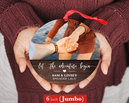 Personalized Engagement Ornament, Engagement Party Gift - 4" x 6" Wood Ornament - Let The Adventure Begin Custom, Engagement Gift with NamesShinerDecor