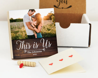Personalized Family Sign "This is us" - Photo Block 4" or 6" - This is Us Wall Art - Grandparents Gift - Last Name sign - Family Wall Art - Shiner Photo