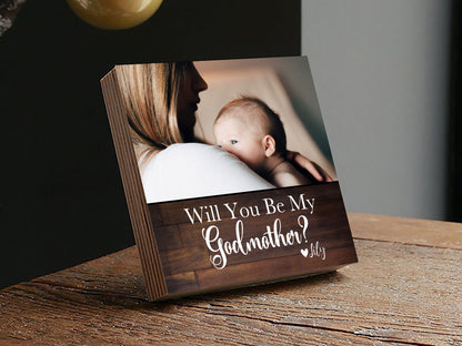 Personalized Gift for Godmother - 4" or 6" Photo Block - Godparent Keepsake - Godmother Proposal - Godparents Godfather Thank you - Shiner Photo