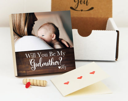 Personalized Gift for Godmother - 4" or 6" Photo Block - Godparent Keepsake - Godmother Proposal - Godparents Godfather Thank you - Shiner Photo