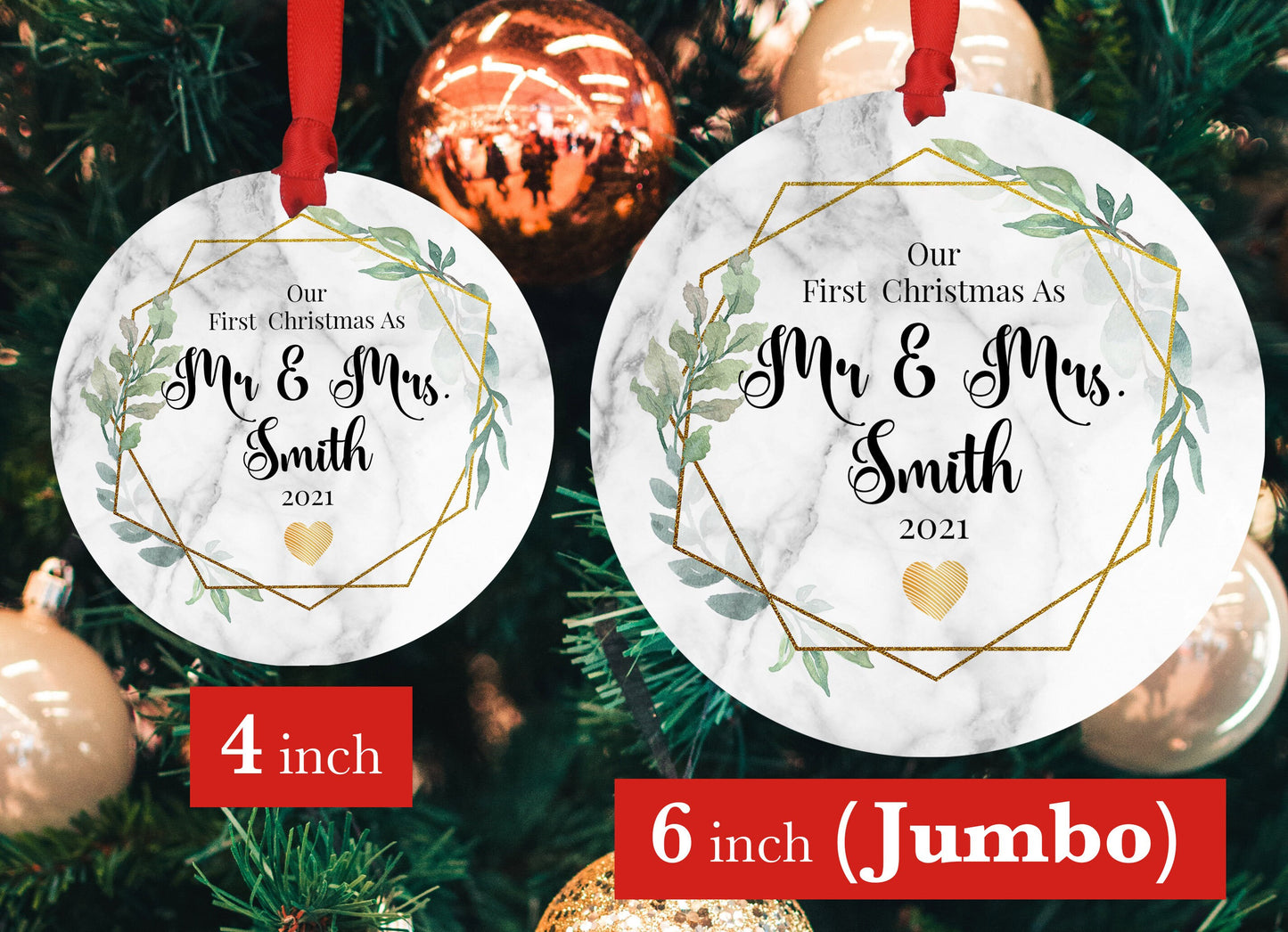 Personalized Engaged Ornament - Custom Photo Ornament - 4" or 6" - Christmas Ornament - Our First Christmas As - Couple Wedding Gift