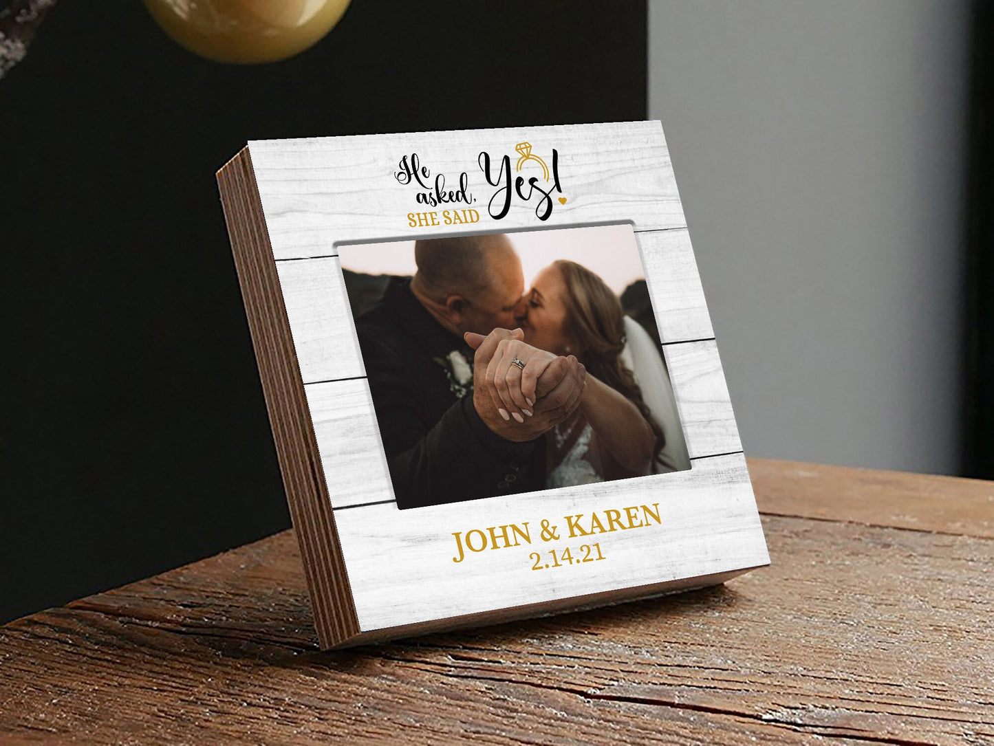 Personalized Engagement Photo - 4" or 6" - Custom Engagement Photo Block, Wedding Frame, Newly Engaged Gift for Couple - Proposal Gift Box