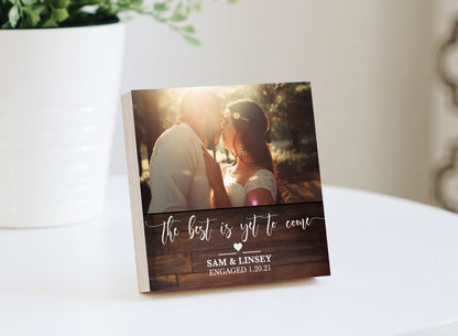 Personalized Engagement Frame Gift - Photo Block 4" or 6" - Custom Engagement Gift For Couple, Gift for Newly Engaged