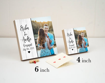 Personalized Engagement Photo 4" or 6" - Custom Engagement Photo Block, Wedding Photo Frame, Newly Engaged Gift for Couple, Couples Gift - Shiner Photo