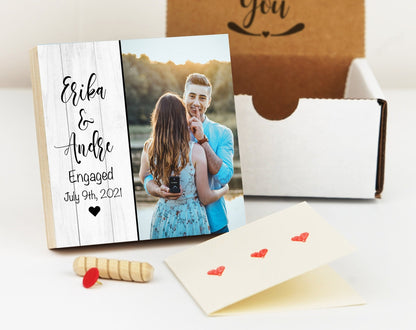 Personalized Engagement Photo 4" or 6" - Custom Engagement Photo Block, Wedding Photo Frame, Newly Engaged Gift for Couple, Couples Gift - Shiner Photo
