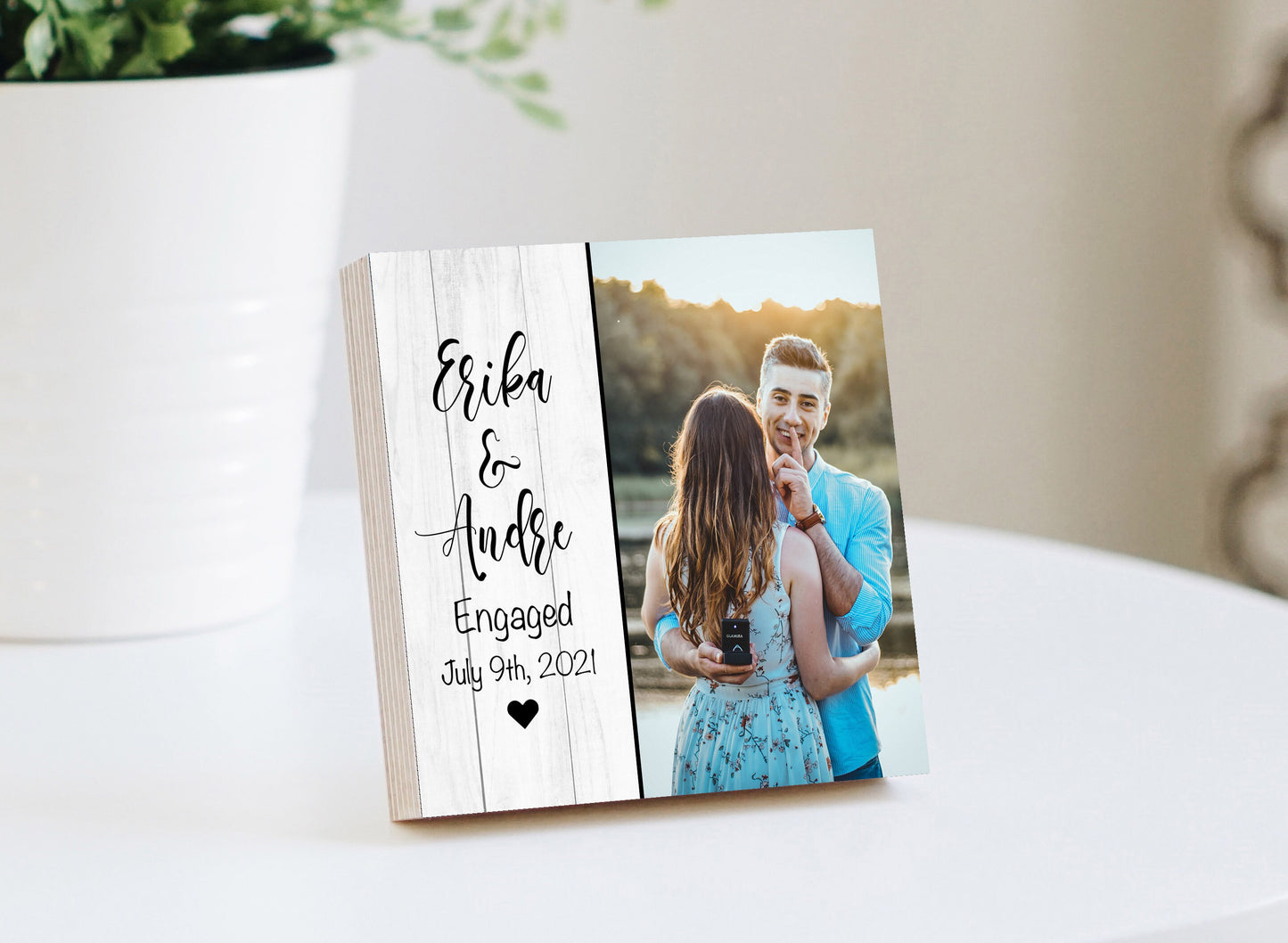 Personalized Engagement Photo 4" or 6" - Custom Engagement Photo Block, Wedding Photo Frame, Newly Engaged Gift for Couple, Couples Gift